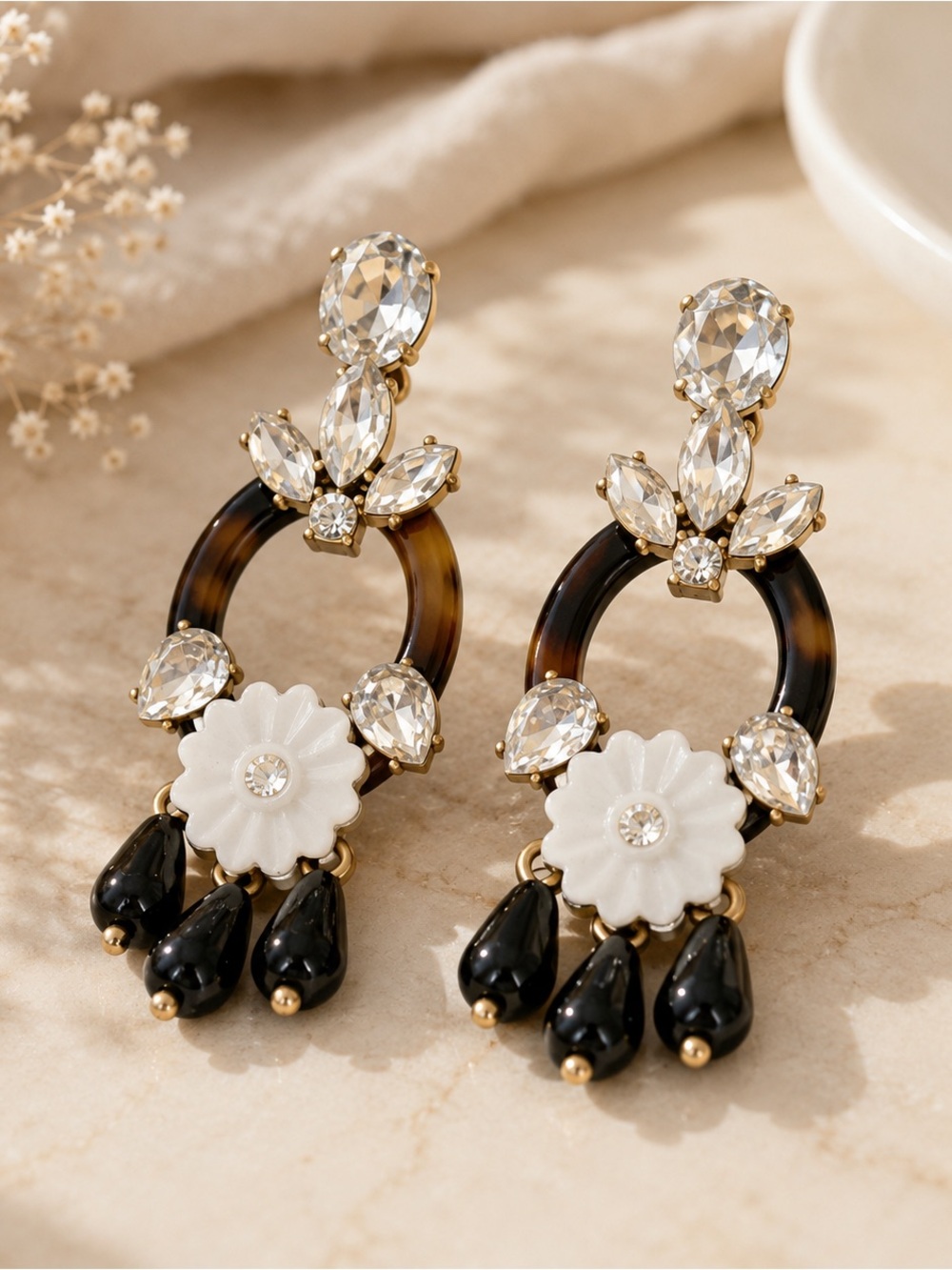 FREE w Bundle 2+ | J Crew Tortoise Shell Crystal Floral Drop Earrings
